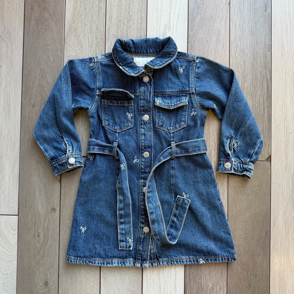 ZARA Kids blue denim jean shirt dres - Picture 2 of 5